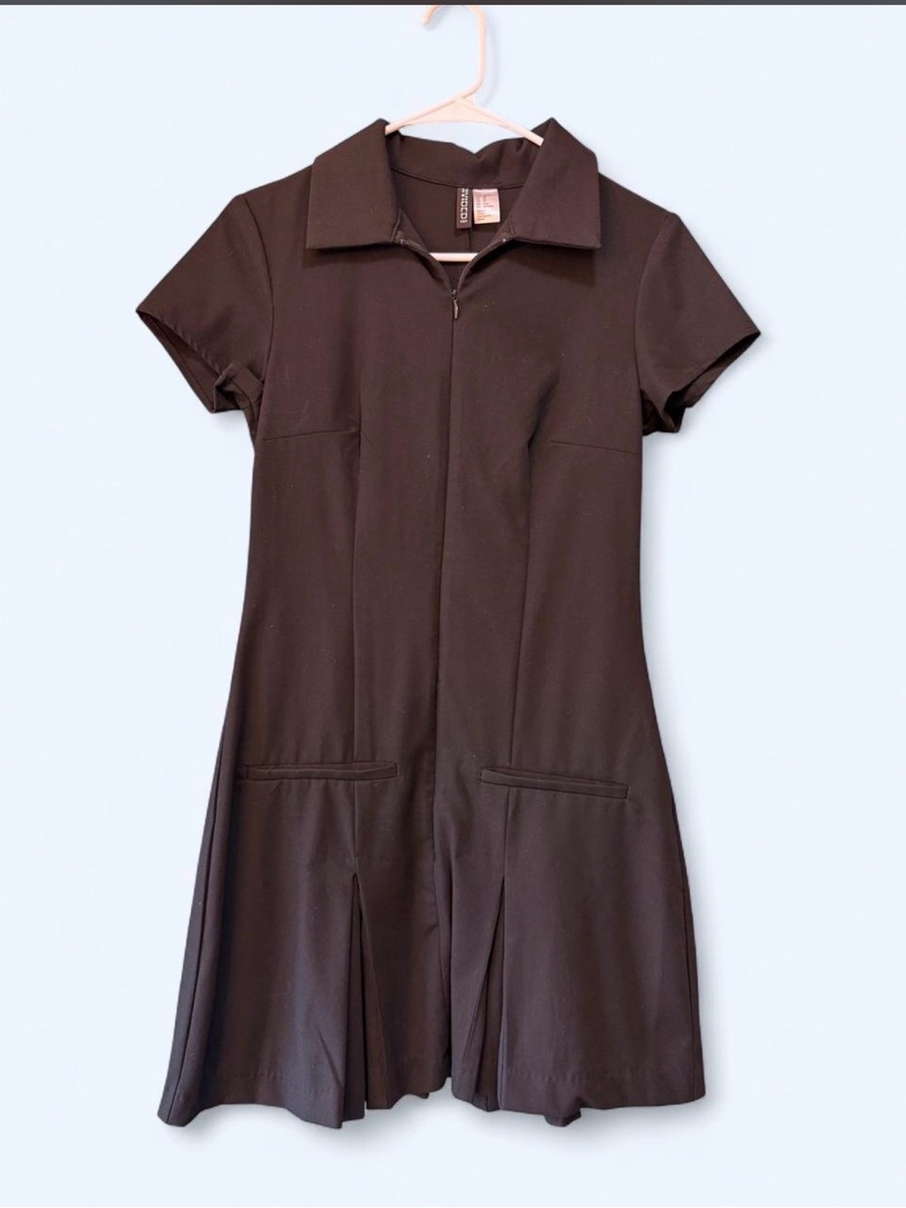 H&M Black Short-Sleeve Polo Zip Mini Dress